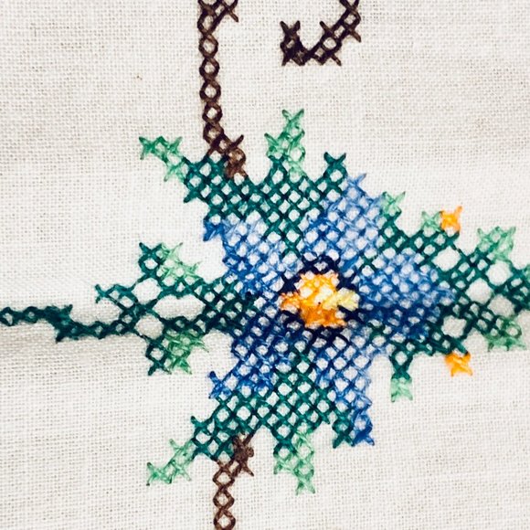 🌸 Vintage Hand-Embroidery Cross-Stitch Tablecloth from Poland - Picture 7 of 9